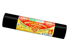 Мешки для мусора 120 л, с завязками, черные, в рулоне 10 шт., ПНД, 15 мкм, 800х750 мм, VIP, Z12010black в Коврове