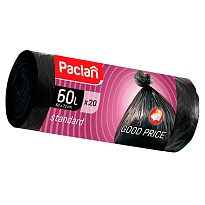 Мешки для мусора 60 л, черные, в рулоне 20 шт., ПНД, 7,4 мкм, 720х600 мм, PACLAN, 600820 в Коврове