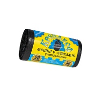 Мешки для мусора 20 л, с ушками, черные, в рулоне 30 шт., ПНД, 10 мкм, 550х440 мм, Крепакоф, 4607075710405 в Коврове
