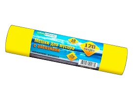 Мешки для мусора 120 л, с завязками, желтые, в рулоне 10 шт., ПНД, 15 мкм, 800х750 мм, VIP, Z12010yel в Коврове