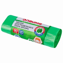 Мешки для мусора 60 л, зеленые, в рулоне 20 шт., ПНД, 10 мкм, 680х580 мм, LAIMA, 606704 в Коврове
