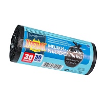 Мешки для мусора 30 л, с ушками, черные, в рулоне 30 шт., ПНД, 9 мкм, 600х500 мм, Крепак, 4607075710450 в Коврове