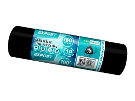 Мешки для мусора 160 л, ароматизированные, черные, в рулоне 10 шт., ПВД, 80 мкм, 1100х930 мм, EXPORT, exp16010142 в Коврове