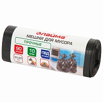 Мешки для мусора 90 л, черные, в рулоне 10 шт., ПВД, 25 мкм, 950х600 мм, LAIMA, 605332 в Коврове