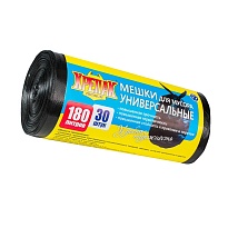 Мешки для мусора 180 л, черные, в рулоне 30 шт., ПНД, 20 мкм, 1150х800 мм, Крепак, 4607075710139 в Коврове