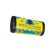 Мешки для мусора 30 л, с ручками, черные, в рулоне 30 шт., ПНД, 9 мкм, 620х480 мм, Крепакоф, 4607075710665 в Коврове Мешки для мусора 30 л, с ручками, черные, в рулоне 30 шт., ПНД, 9 мкм, 620х480 мм, Крепакоф, 4607075710665 в Коврове