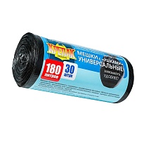 Мешки для мусора 180 л, с ушками, черные, в рулоне 30 шт., ПНД, 20 мкм, 1150х800 мм, Крепак, 4607075710399 в Коврове