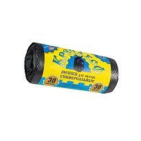 Мешки для мусора 30 л, с ушками, черные, в рулоне 30 шт., ПНД, 8 мкм, 580х460 мм, Крепакоф, 4607075710238 в Коврове
